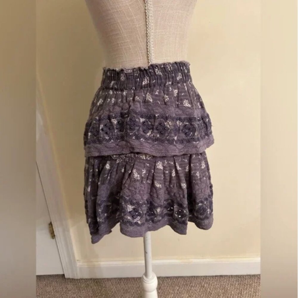 LoveShackFancy Floral Print Mini Cotton Grey Skirt size M - Picture 2 of 8